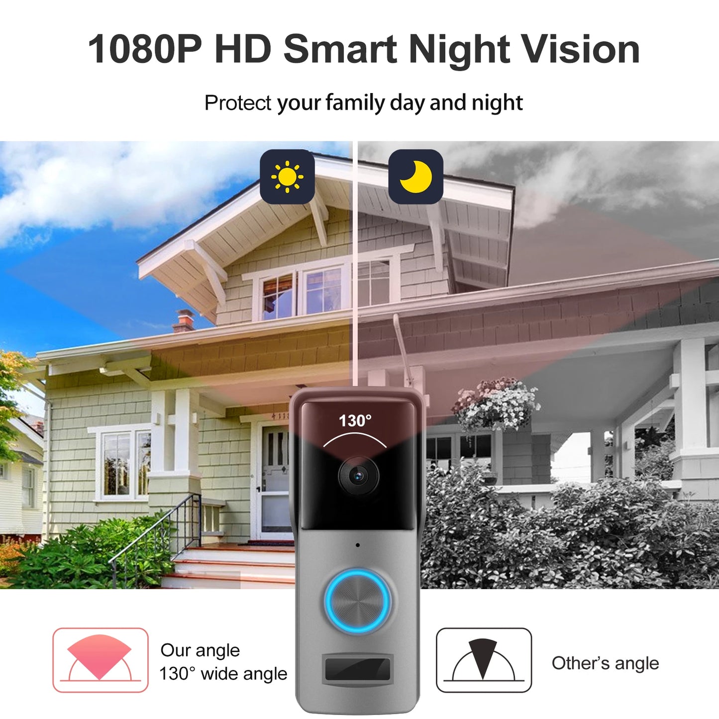 Waterproof 1080P Wifi Video Doorbell DC AC Battery Powered Tuya Smart Security Camera Door Bell Home Wireless Ringing Bell