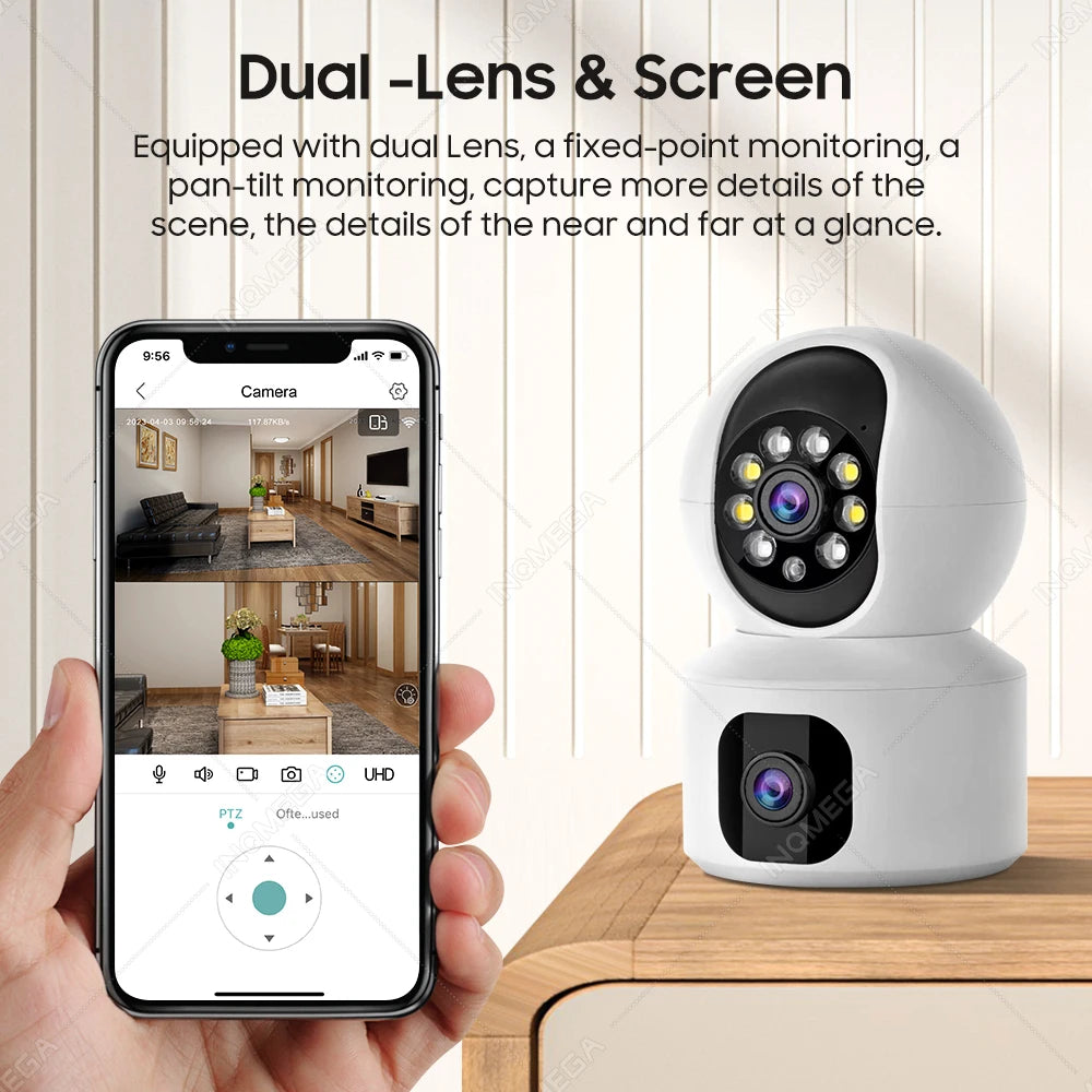 4K 8MP Smart Wifi Camera Home Security IP Camera Wireless Cameras Surveillance Dual Lens Screen Baby Monitor CCTV Video