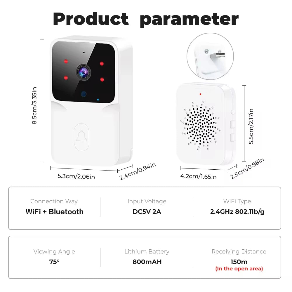 Tuya Wifi Video Doorbell Wireless HD Camera IR Alarm Security Smart Home Door Bell Wifi Intercom for Home