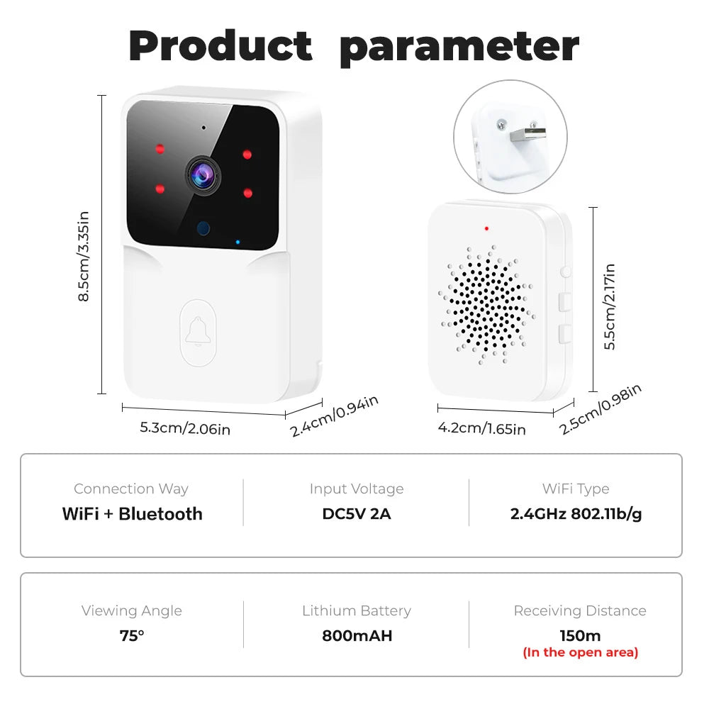 Tuya Wifi Video Doorbell Wireless HD Camera IR Alarm Security Smart Home Door Bell Wifi Intercom for Home