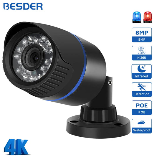 BESDER 4K 8MP 5MP HD H.265 IP Camera 3MP 1080P P2P AI Motion Detection IR Night Vision 48V POE Video Surveillance Outdoor Camera