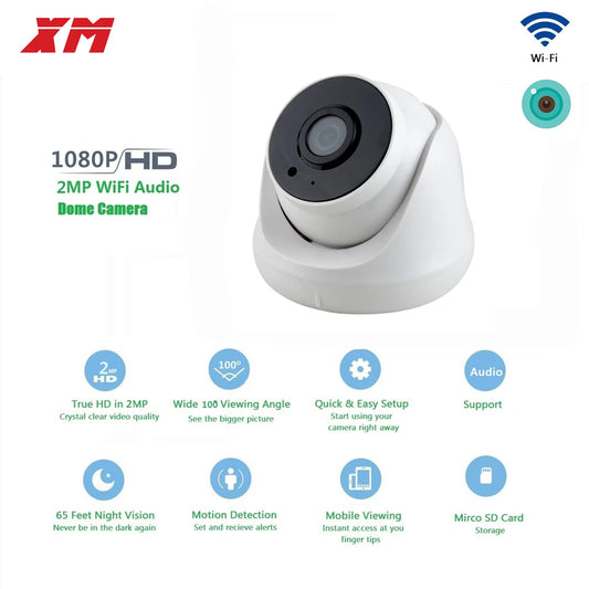 2MP Dome Wifi Camera 1080P HD Wireless Security Camera CCTV IP Camera with Audio IR LED Motion Detection Night Vision Cam